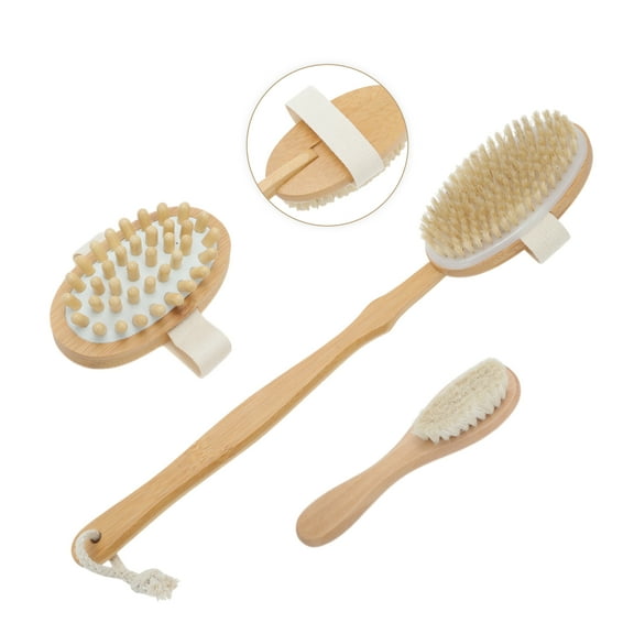 Unique Bargains 1 Set Dry Brushing Body Brush 17 Inch Long Handle Bristles Bath Brushes Back Scrubber for Shower Shower Scrubber for Exfoliating, Wood Color