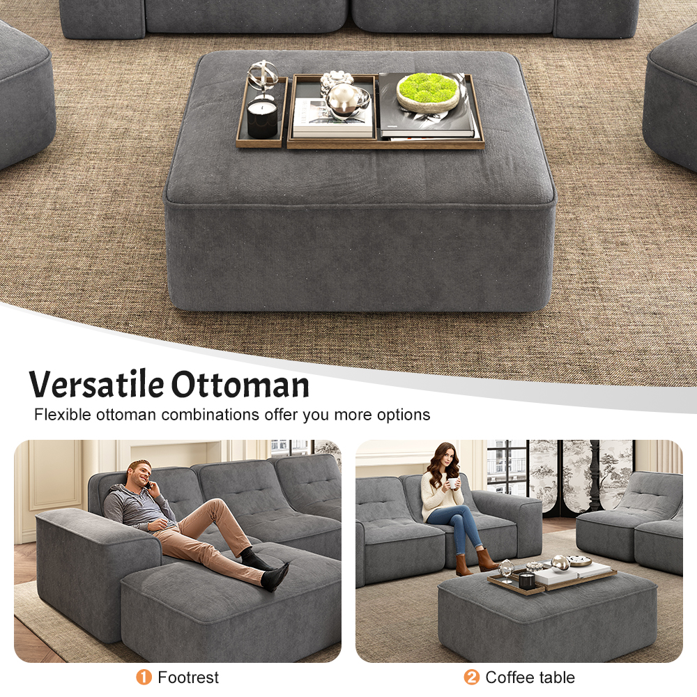 MOONMISS 143.7" Modular Sectional Sofa Set with Removable Ottoman,Tufted Design, Deep Seat Couch, Chaise & Accent Chair,Modern DIY Sparkling Chenille Sofa for Living Room, Apartment, Office
