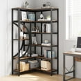 thumbnail image 2 of Wooden Bookshelf, Industrial Corner Bookcase, L Shaped Corner Bookcase, 6 Tiers Storage Rack, for Living Room Bedroom Office, Modern Bookcase, Small Space Bookshelf, Multifunctional Bookshelf, Brown, 2 of 8