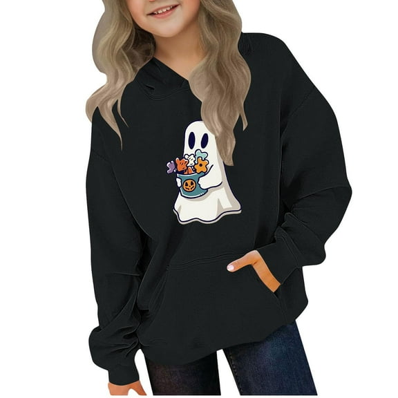 Babcutegg Helloween Sweatshirts for Kid Girls Hoodies Graphic Print Pullover Girls Outfit Black Size 9
