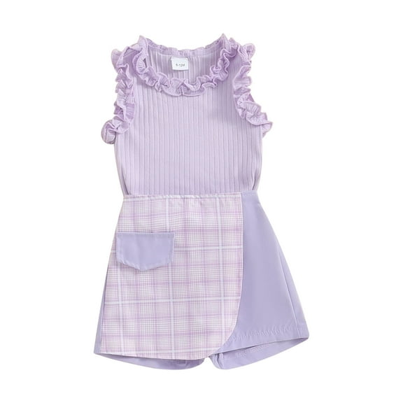 Suealasg Kids Toddler Girl Outfit Ruffle Sleeveless Tank Tops and Plaid Print Shorts Skirt Set 2 Piece Baby Summer Clothes