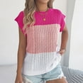 thumbnail image 2 of YUGYXL Women's Color Block Cable Knit Tops Summer Cap Sleeve Crew Neck Pullover Sweaters Casual Loose Vacation Knitwear Pink XL, 2 of 8
