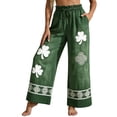 thumbnail image 2 of Endives Womens Linen Pants St. Patrick Printed Casual High Waisted Baggy Pants Comfy Pants St Day Bottoms Green, 2 of 5