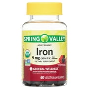 Spring Valley General Wellness Iron Supplement Gummies, Mixed Berries, 9 mg, 60 Count