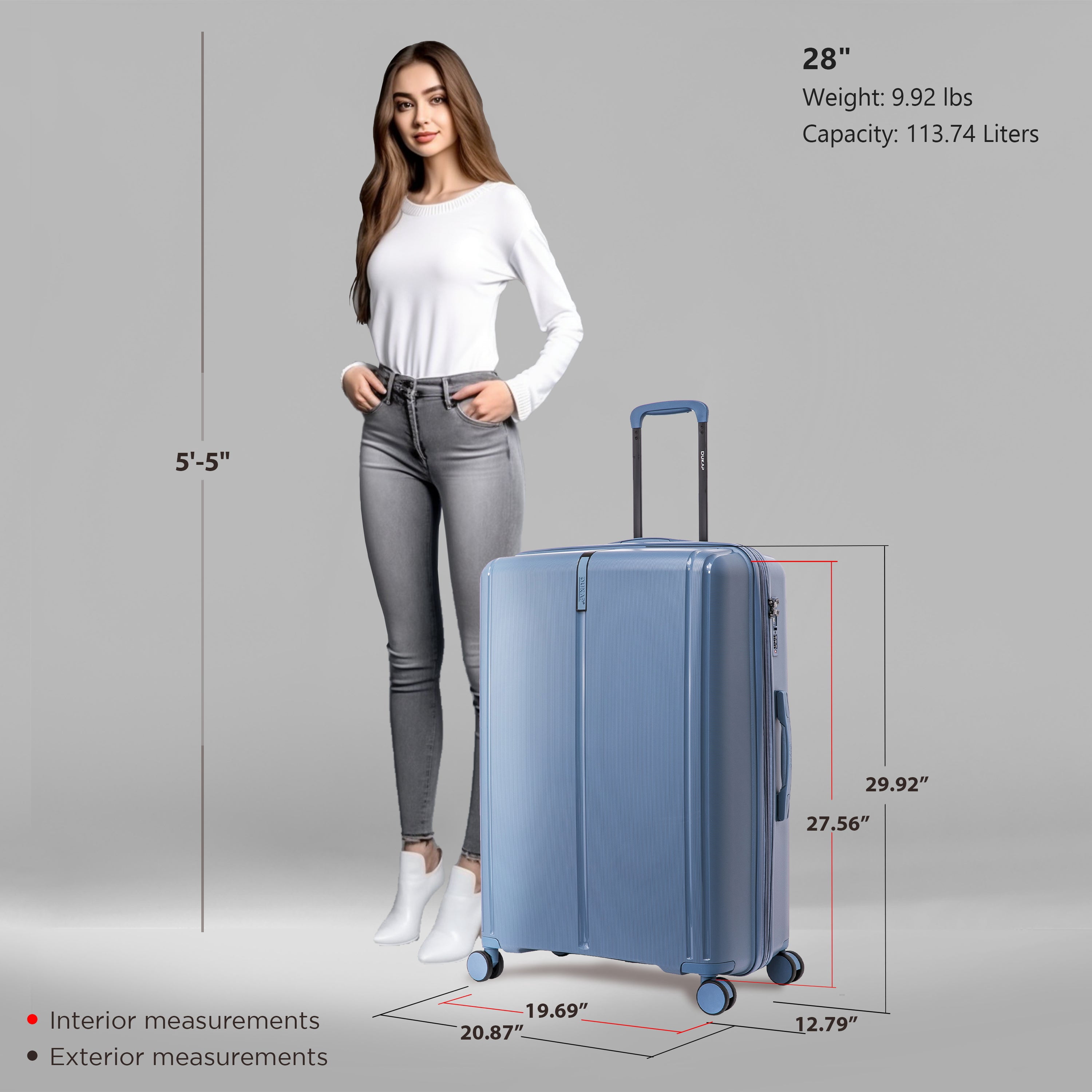 DUKAP AIRLEY 28" Lightweight Hardside Checked Luggage with Spinner Wheels, Handle and Trolley, Blue