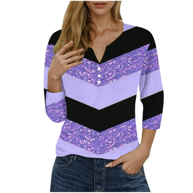 Blusas de Manga Corta para las Mujeres Impresas 3/4 Manga Cuello Redondo Blusa Casual, Ligero Diario Superior