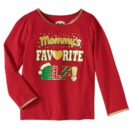 Toddler Girls Mommy's Favorite Elf Christmas Snowflake & Santa Hat Tee Shirt