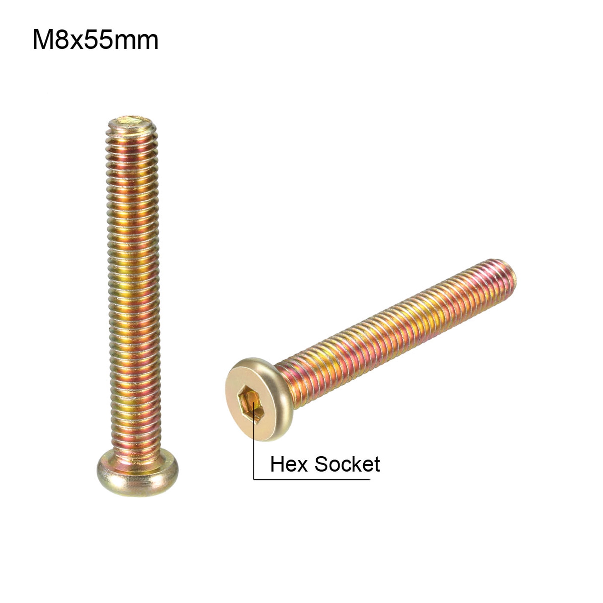 M8x55mm Furniture Screw Hex Socket Machine Screws Zinc Plated Fasteners Bolts Full Thread Carbon Steel 15 Pcs