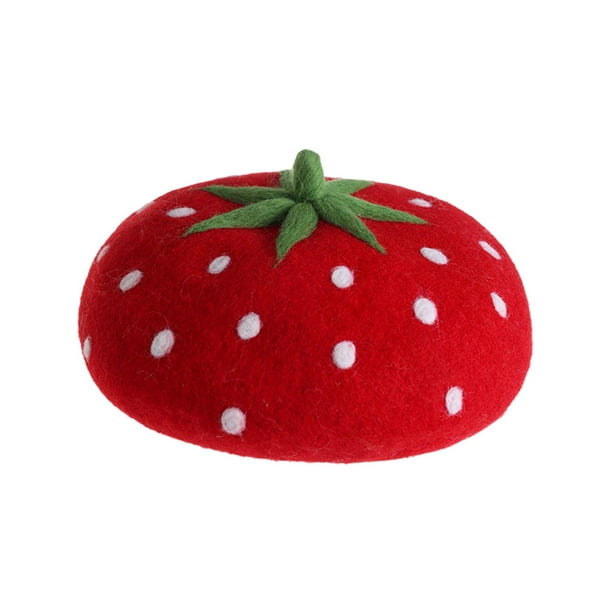 Boina de fresa, accesorio para disfraz, cómodo y moderno gorro de artista de lana. 55 a 60 cm para adultos