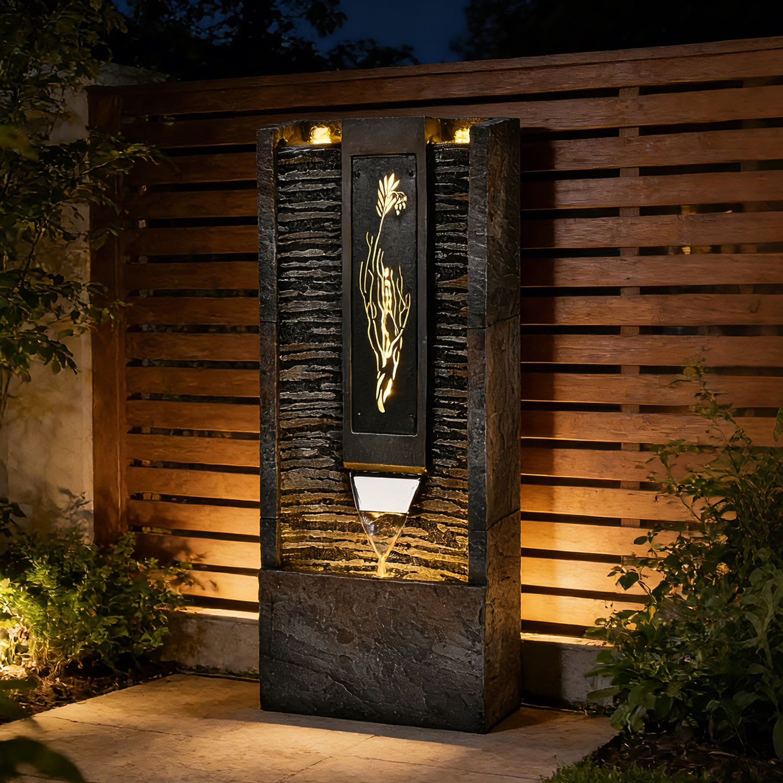 39in.Modern Outdoor Fountain ,Resin Water Feature, Indoor Outdoor Garden Waterfall Fountain