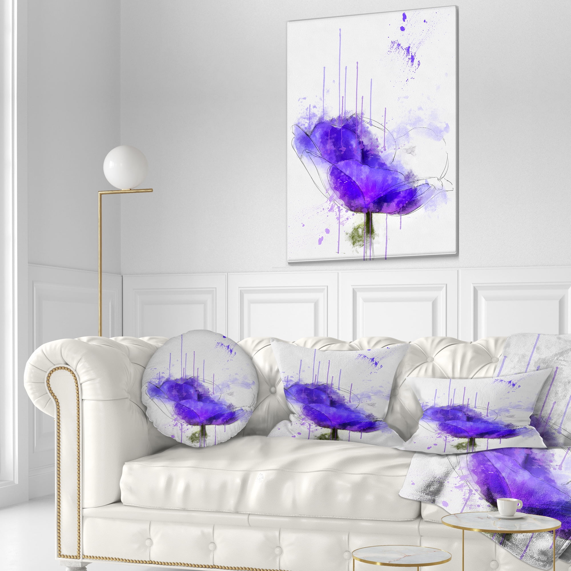 Designart Bright Blue Anemone Watercolor - Flowers Throw Pillowwork - 12x20
