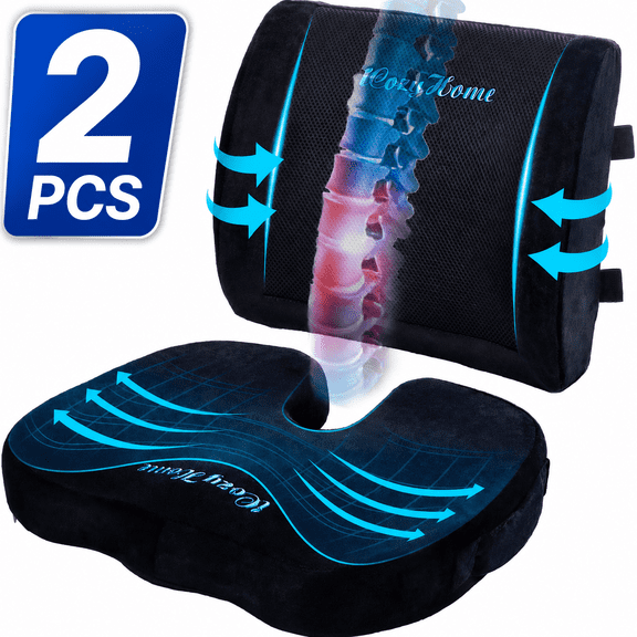 Coccyx Seat Cushion Lumbar Support Pillow for Office Chair, Memory Foam Sciatica Pad Butt Pillow for Tailbone Pain, Large Size