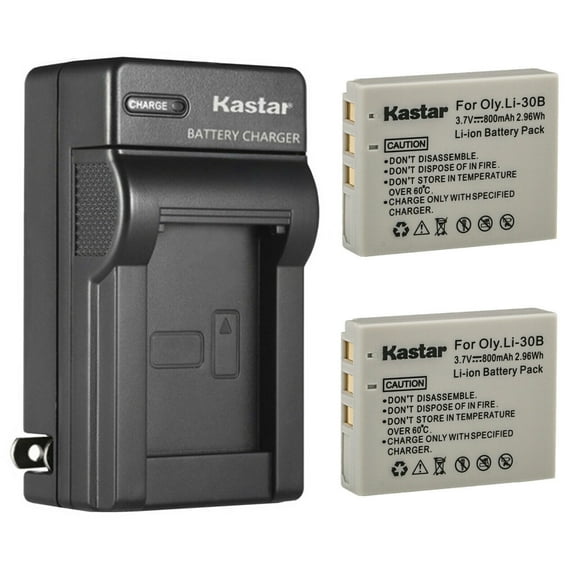 Kastar 2-Pack Battery and AC Wall Charger Replacement for Olympus Li-30B Li30B Battery, Li-30C Li30C Charger, Stylus Verve Digital, Stylus Verve Digital S, µ-mini Digital, µ-mini Digital S Cameras