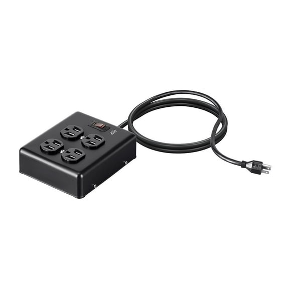 Monoprice Heavy Duty 4 Outlet Metal Surge Power Box - Black With 6 Feet Cord | 180 Joules