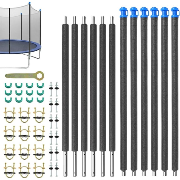 Haosegd 6PCS Universal Trampoline Poles Replacement Enclosure Straight Poles Fit for 8-16FT Trampoline Frame with Clamp and Hardware