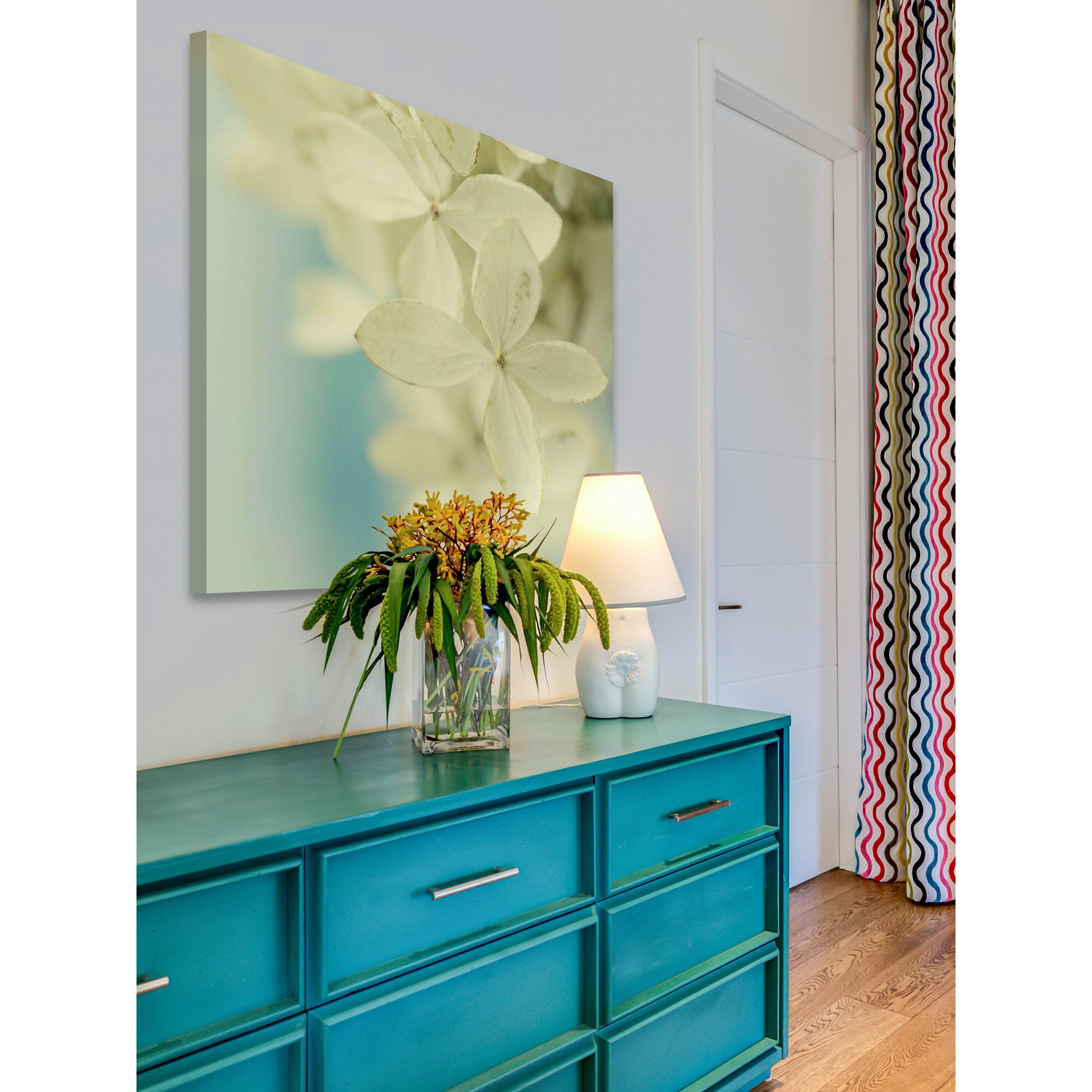 "Hydrangea on Turquoise" Painting Print on Wrapped Canvas