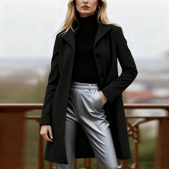 YUNAFFT Women's Slim Fit Casual Pure Color Wool Blend Trench Coat with Notch Lapel Mid-Length Long Sleeve Single-Breasted Outerwear