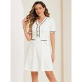 thumbnail image 2 of Vestido evasé texturizado Allegra K manga corta media tapeta cuello en V blanco L, 2 of 5