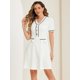 thumbnail image 2 of Vestido evasé texturizado Allegra K manga corta media tapeta cuello en V blanco L, 2 of 5