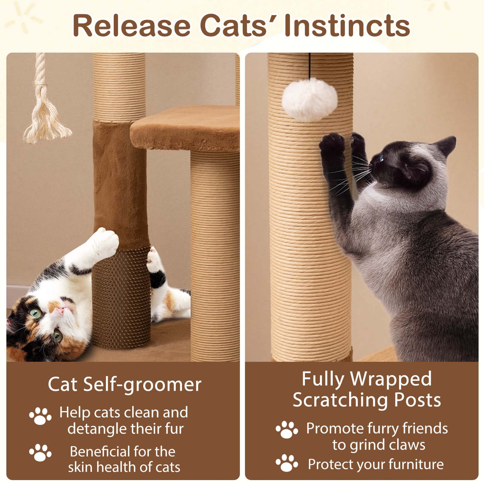 Costway 44" Cat Tree for Indoor with Plush Padded Perch Scratching Posts Jumping Platform