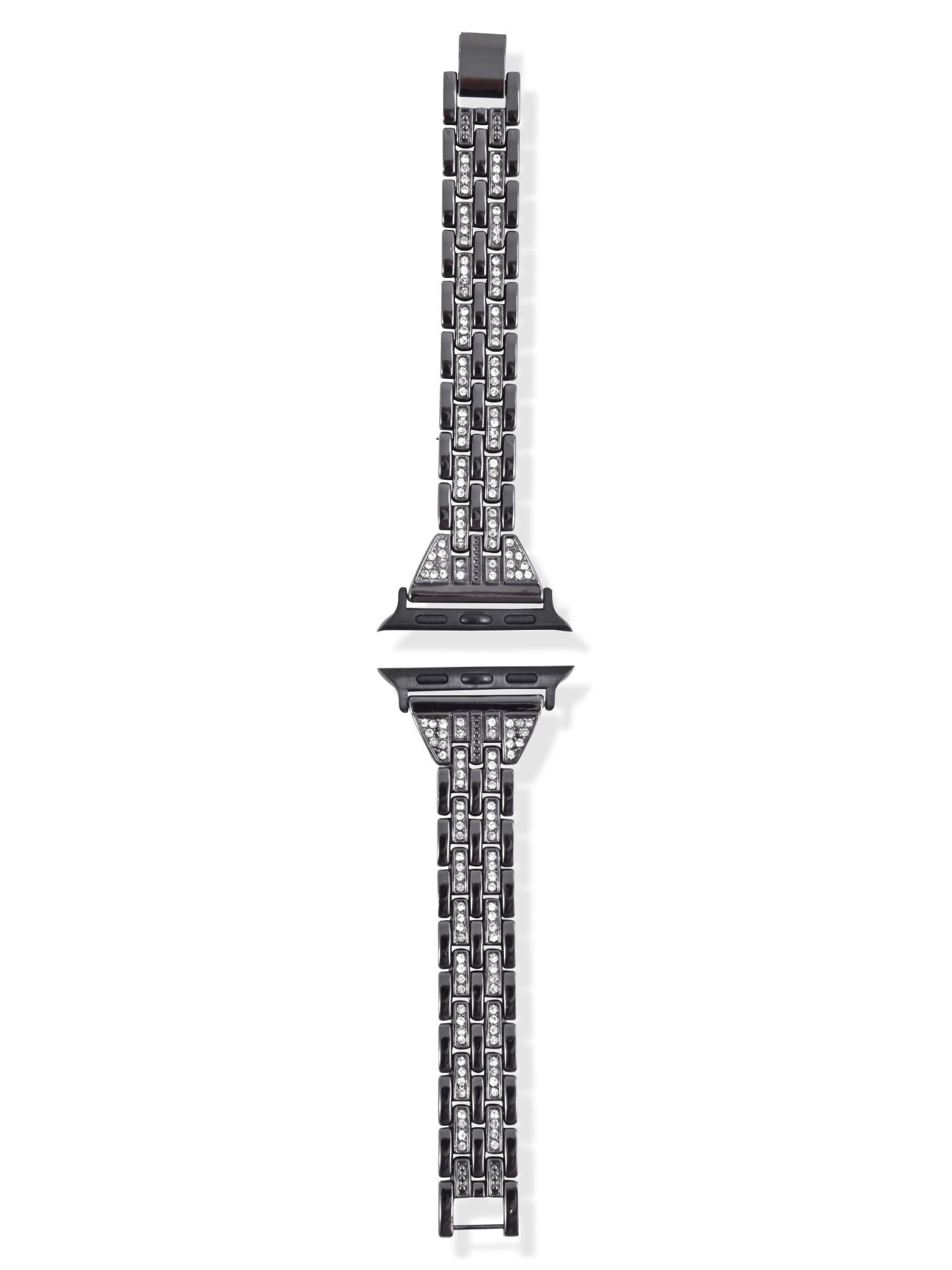 Adult Ladies Gun Metal Replacement Strap with Clear Crystals & Matching Watch Case Bumper Cover 2 Piece Set . 38-41MM