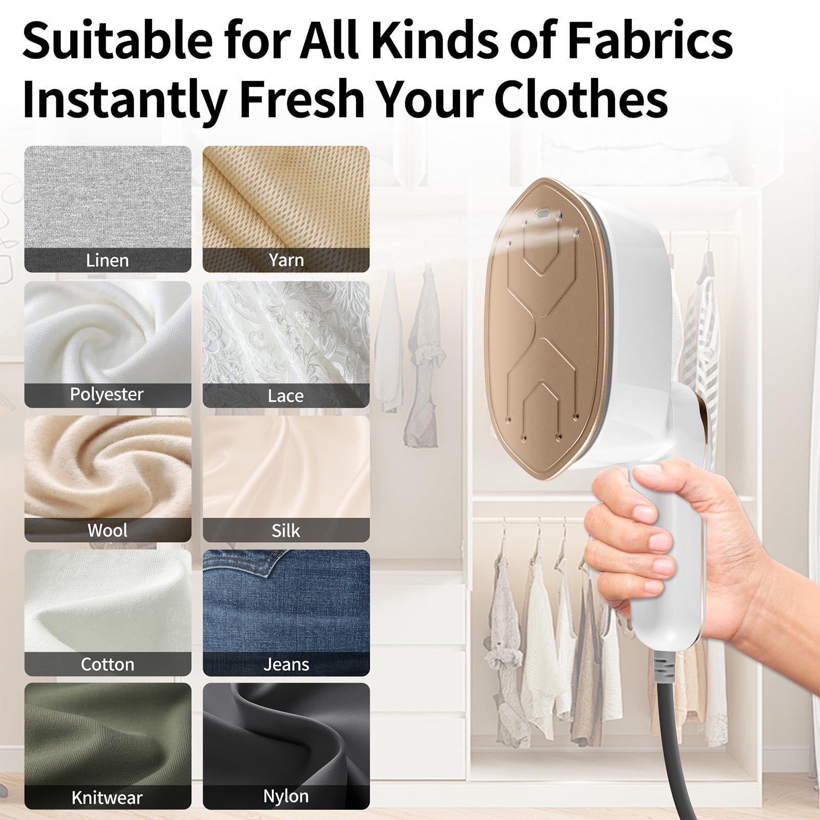 Gnmfd Handheld Portable Garment Steamer for Clothes and Fabric, High-Power Steam Iron for Wrinkle Removal Flat Hanging Ironing Home Travel Dorm Office Use with Easy-Fill Water Tank