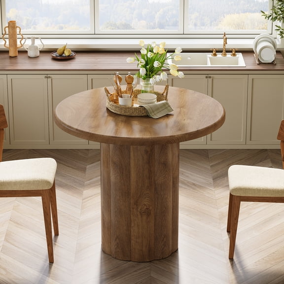 Finmind 31.5-inch Round Dining Table for 2-4 People, Farmhouse Small Kitchen Table with Sturdy Base, Brown
