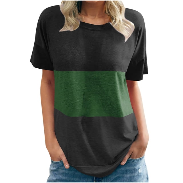 Leutsin T-shirt Ample à Col Rond pour Femmes, Décontracté, à Coutures, à Contraste de Couleurs