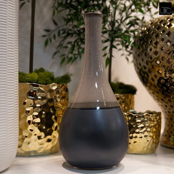 Ondine Ceramic Bellied Vase, Decorative Modern Pottery Vase for Flowers, Home Decor Accent for Living Room, Shelf, Table Centerpiece (Size- 5.25"x11.25"H, Grey)