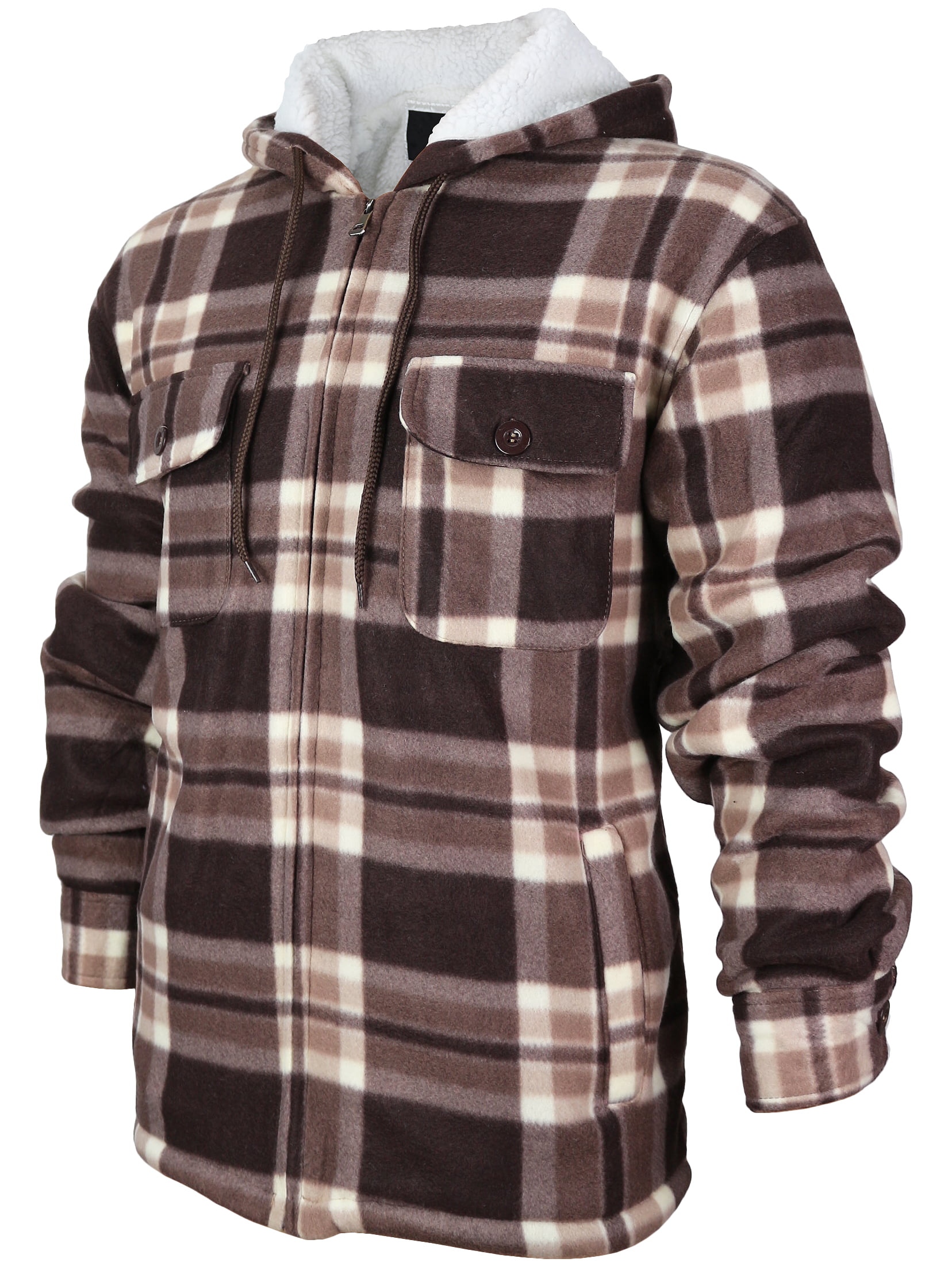 M-2XL Mens Flannel Zip Up Fleece Sherpa Hoodie Lined Shirt Jacket
