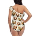 thumbnail image 5 of Gaeub Colorful Roosters Women's One Shoulder Ruffle Tummy Control Swimwear for Swimming Surfing Beach Party - Large, 5 of 8
