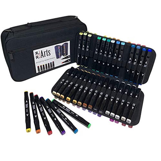 Art Markers, Set of 60, Alcohol-Based Dual-Tip (Fine And Broad Chisel) for Adult Coloring, Drawing, Sketching, Design includes Organizer Case Colors