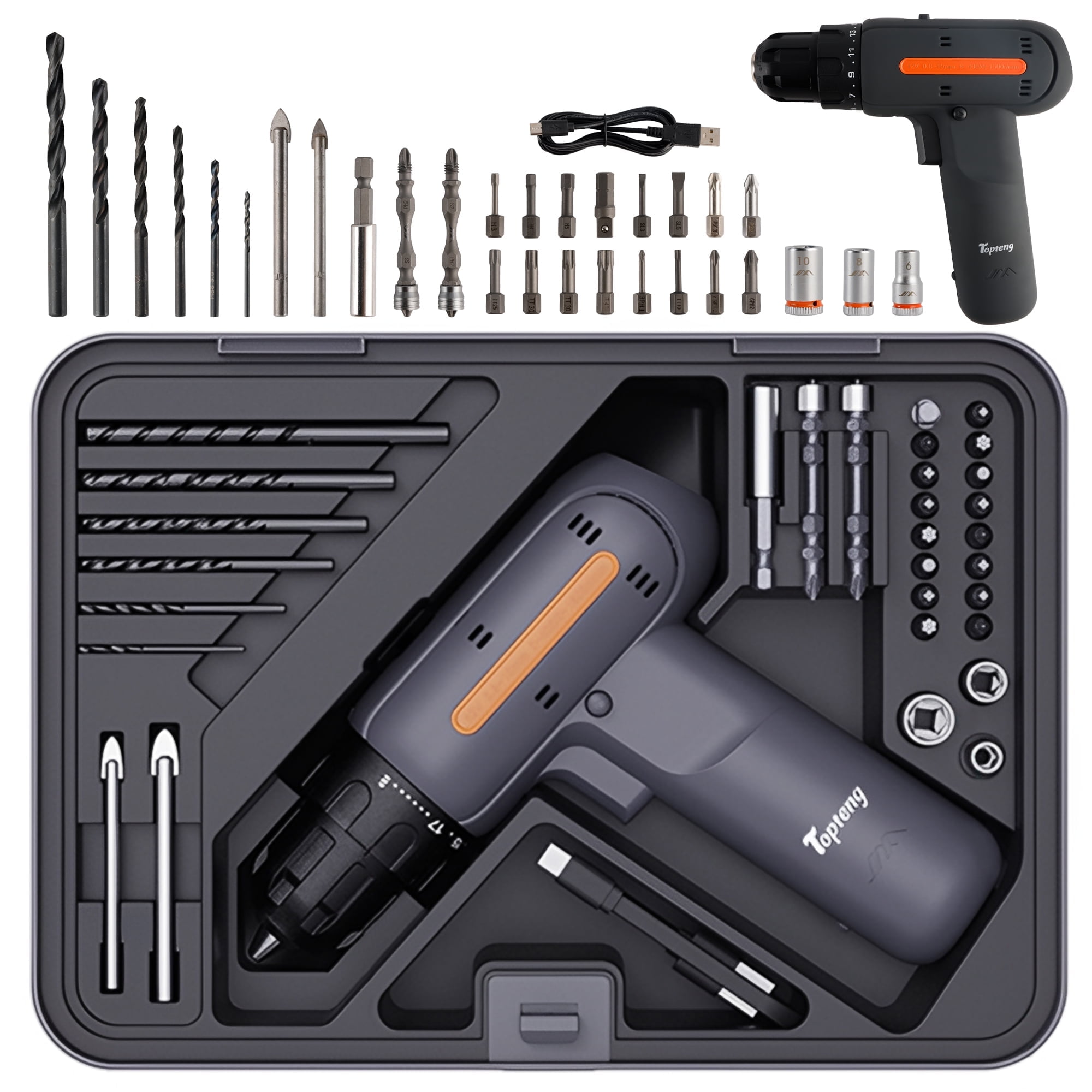 12V Cordless Drill, Electric Power Drill Set with Battery & Charger, 32pcs Drill/Driver Bits with Storge Box
