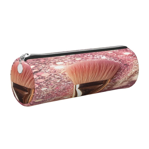 Disketp Makeup Brush on Pink Glitter Estuche Organizador de Lápices de Cuero, Estuche de Oficina con Cremallera para Bolígrafo y Lápiz