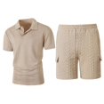 thumbnail image 6 of Zenithor Big & Tall Men's 2 Piece Rib Collar Shirts and Cargo Shorts Set Textured Short Sleeve Top Match Set Summer Beach Outfits S-3XL, 6 of 6