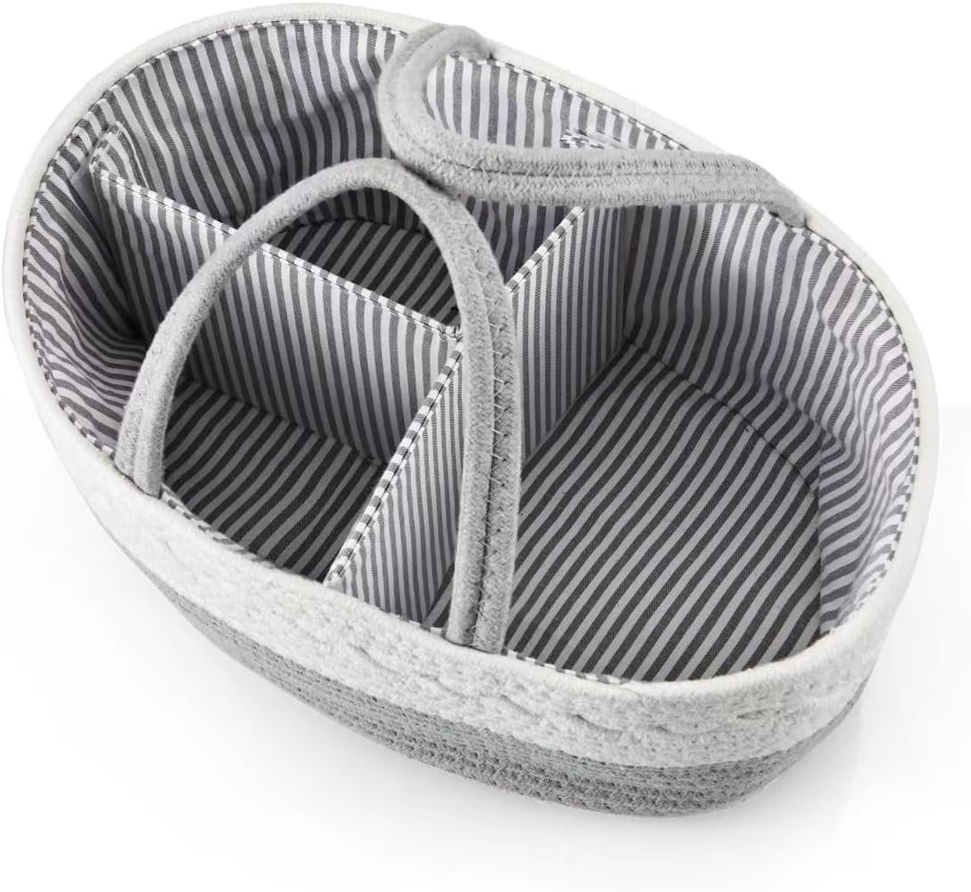 PandaEar Baby Diaper Caddy Organizer for Boys Girls, Portable Baby Diaper Basket, Travel Cotton Rope Diaper Caddy Change Organizer for Baby Shower Gifts Newborn Infants