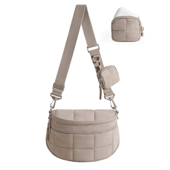 Small Crossbody Bags for Women, Puffer Cute Bum Bag with Pouch, Quilted Purse for Daily Travel College, 4.6L compact size, Camel