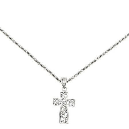 - 14kt White Gold Filigree Cross Pendant