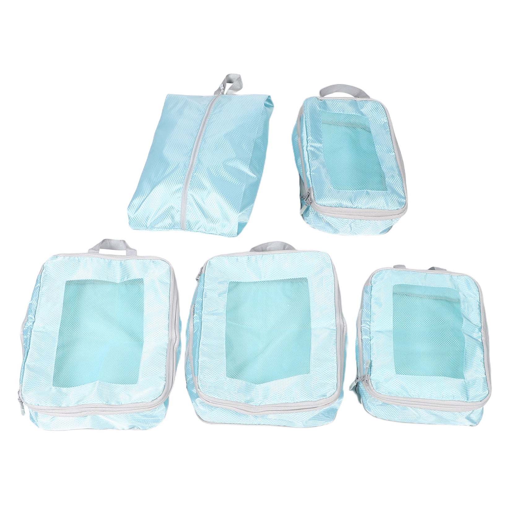 LABSERRON 5Pcs Space Saving Compression Packing Cubes Light Green Travel Luggage Organizer Bags