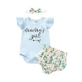 thumbnail image 2 of ITFABS Baby Girls 3-piece Outfit Set Letter Print Romper+Shorts+Headband Set, 2 of 6