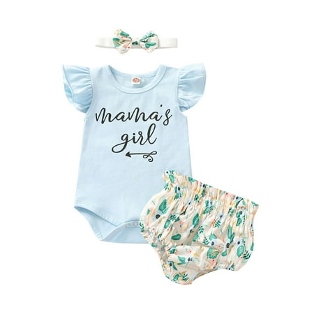 

Emmababy Baby Girls 3-piece Outfit Set Letter Print Romper+Shorts+Headband Set