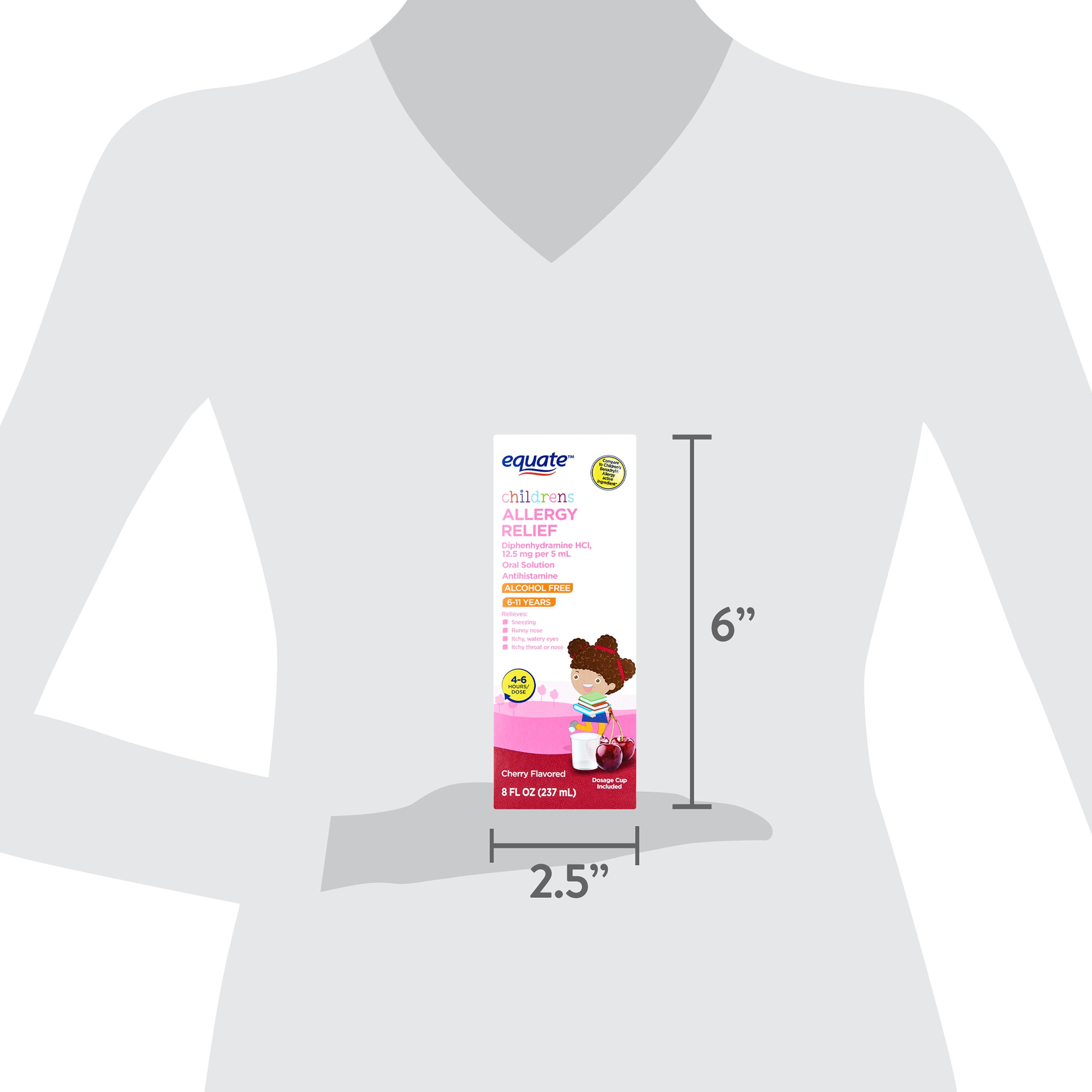 Equate Children's Allergy Relief Diphenhydramine HCl Antihistamine Oral Solution, Cherry Flavor, 12.5 mg, 8 fl oz