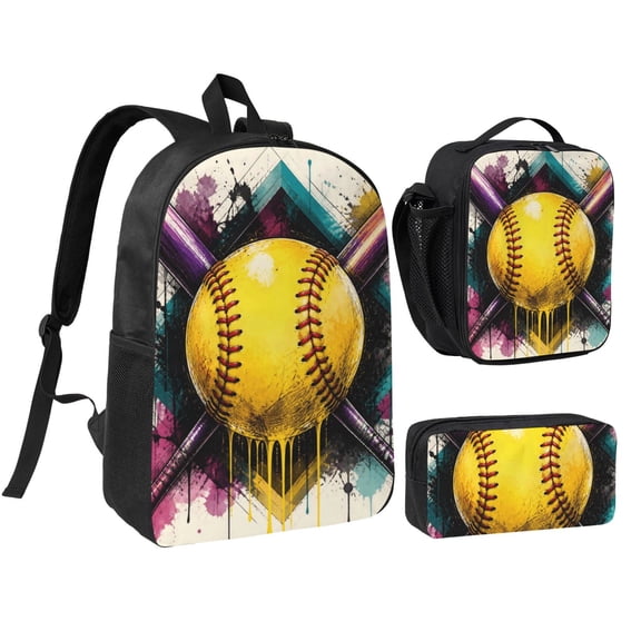 Softball Backpack Set 3pc Including Backpack, Lunch Bag and Pen Bag Combination