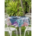 thumbnail image 3 of Outdoor Tablecloth with Umbrella Hole for Patio/Picnic/Party/Camping, Watercolor Coral Waterproof Table Cloth Round Cover Washable, Summer Ocean Marine Seaweed Shell Blue Plaid (Dia 54"), 3 of 8