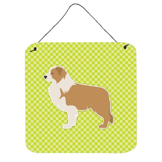 Red Border Collie Checkerboard Green Wall or Door Hanging Prints