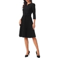 thumbnail image 4 of INSPIRE CHIC Women's Pleated Dress 3/4 Sleeve V Neck Belted 2026 Elegant Work A-Line Dresses XL Black, 4 of 5