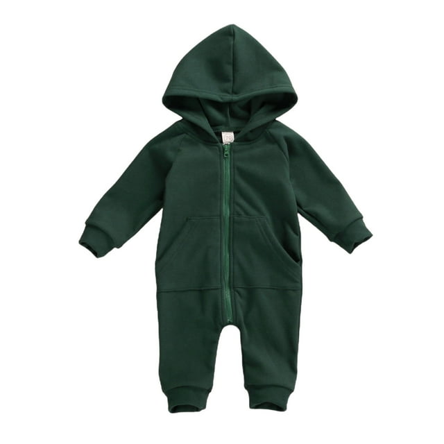 Combinaison à Manches Longues pour Bébé Mode Automne Couleur Unie avec Capuche à Fermeture Éclair une Pièce Pantalon Long avec Poche