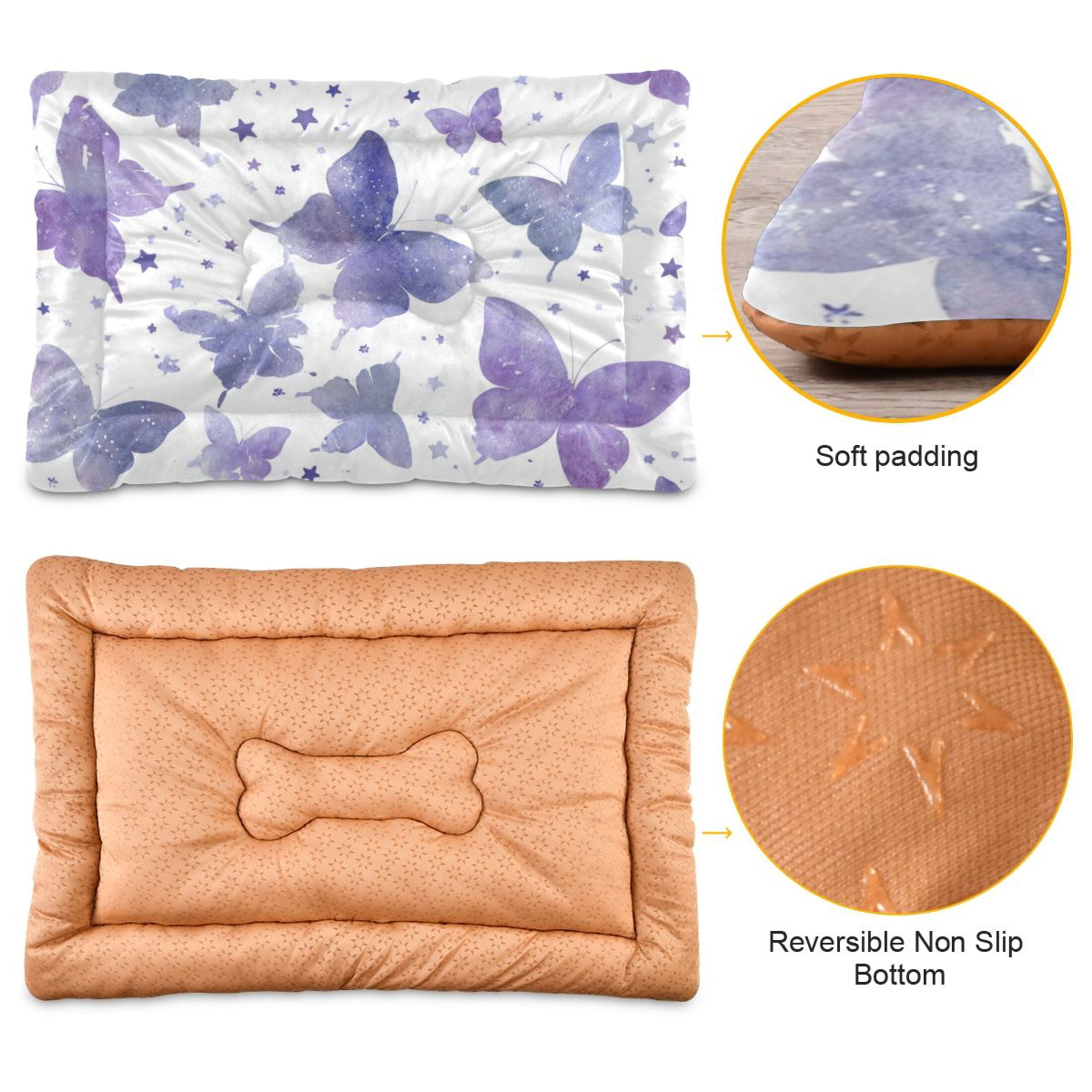 Cozy Mat Pet Bed Indoor Outdoor Warm Soft For Cat Dog Puppy(S/M) Lavender Butterflies