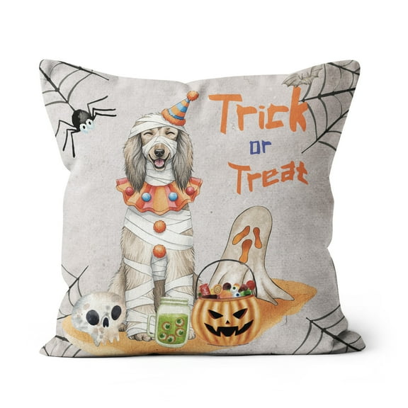 Trick or Treat Afghan Hound Funny Mummy Cosplay Pumpkin Candy Basket Pillow Cushion Double Sided Dog Lover Throw Pillow - 12016