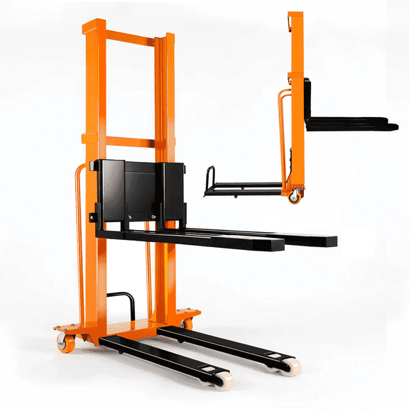 STICCIO Semi-Electric Pallet Stacker Forklift, 1100 lbs Capacity, 63 in Lift Height, Manual Push Material Lifter with Remote Control for Warehouse